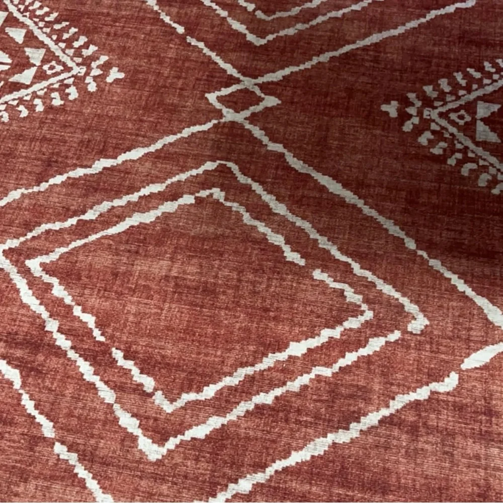 NEW West Elm Red Orange Boho Aztec Geometric Moroccan Area Rug Carpet - 4' x 6'